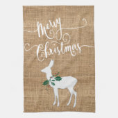 Burlap Texture Vrolijk kerstfeest met rendier Theedoek (Verticaal)