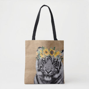 Burlap Tiger Zwart Wit Zonnebloem Kroon Draagtas