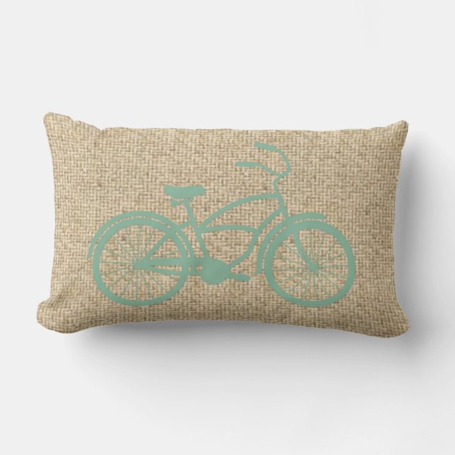 Burlap turquoise vélo coussin décoratif (Recto)