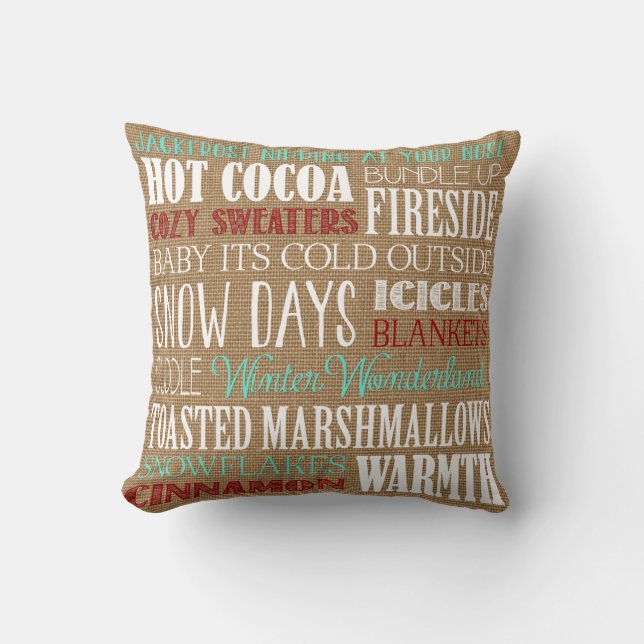 Burlap Typographie Winter Wonderland Coussin (Recto)