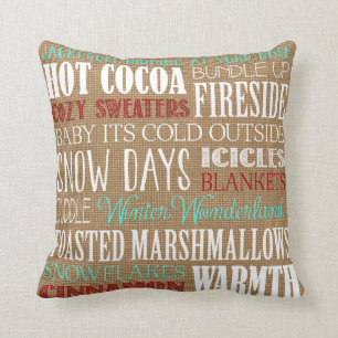Burlap Typographie Winter Wonderland Coussin