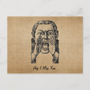 Burlap Vintage hurler Homme Vous me manquez Carte 