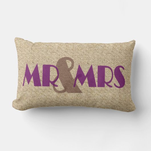 Burlap violet m mmrs mariage coussin décoratif (Recto)