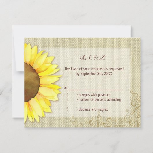 Burlap Watercolor Sunflower Wedding RSVP (Devant)