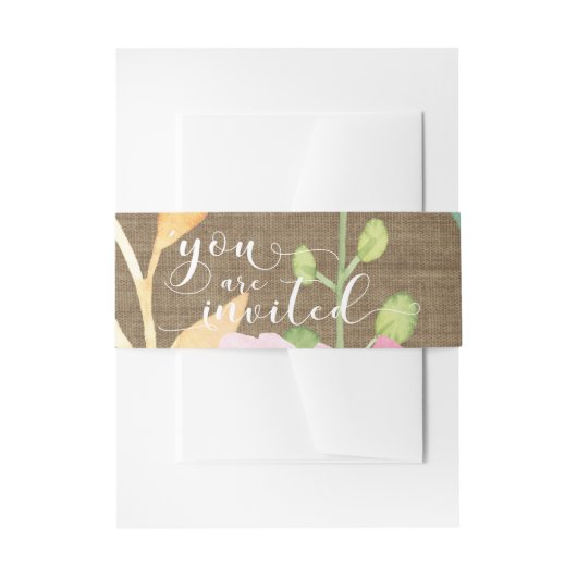 Burlap & Waterverf Flowers Je bent uitgenodigd Scr Uitnodigingen Wikkel (Voorkant Voorbeeld)