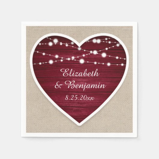 Burlap Wedding Burgundy Heart String Lights Servet (Voorkant)