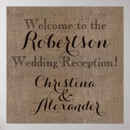 Burlap Wedding Reception Welkomstteken Poster (Voorkant)
