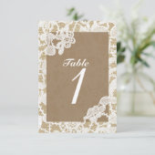 Burlap & White Floral Lace Rustic Numéro de table (Debout devant)