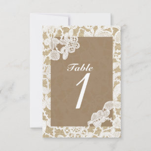 Burlap & White Floral Lace Rustic Numéro de table