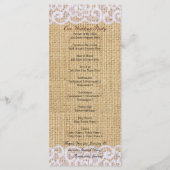 Burlap White Lace Country Rustiek Trouwprogramma Programma (Achterkant)