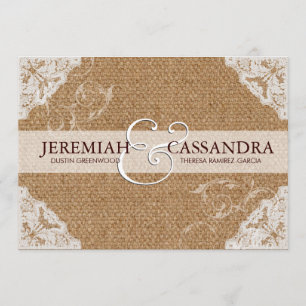 Burlap & White Lace Wedding Invitation Kaart