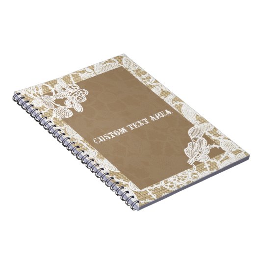 Burlap & Wit Bloemen Kant Elegant Rustiek Tijdschr Notitieboek (Rechterzijde)