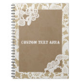 Burlap & Wit Bloemen Kant Elegant Rustiek Tijdschr Notitieboek (Voorkant)
