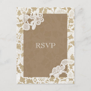 Burlap & Wit Bloemen Kant Rustieke Bruiloft RSVP Uitnodiging Briefkaart