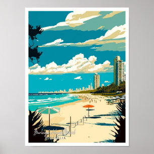 Burleigh Heads Beach Australië Reisillustratie Poster