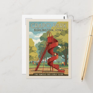 Burlington, Iowa Crapo Park Retro Rode Glijbaan Briefkaart