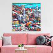 Burlington, Vermont Comic Book Style Art Canvas Afdruk (Insitu (Woonkamer))