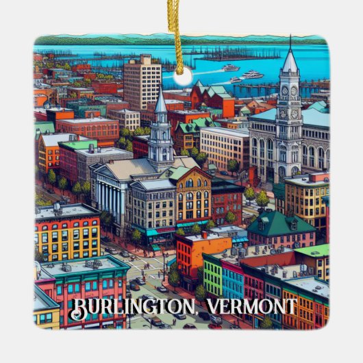 Burlington, Vermont Comic Book Style Art Keramisch Ornament (Voorkant)