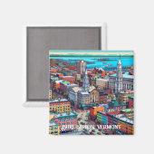 Burlington, Vermont Comic Book Style Art Magneet (Voorkant / Achterkant)