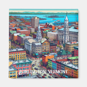Burlington, Vermont Comic Book Style Art Magneet