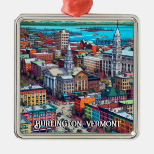 Burlington, Vermont Comic Book Style Art Metalen Ornament