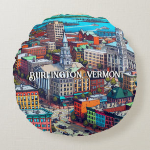 Burlington, Vermont Comic Book Style Art Rond Kussen
