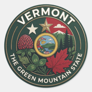 🍁 Burlington Vermont Groen Berg Ontsnapping Ronde Sticker