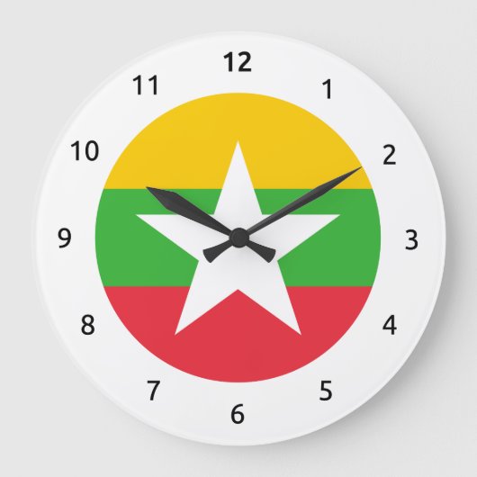 Burmese (Myanmar) flag Wall Clocks Grote Klok (Voorkant)