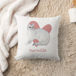 Burmilla Cat Waterverf Kat Roze hart Kussen