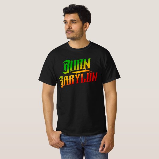 Burn Babylon Rasta Colours Reggae T-shirt (Devant entier)