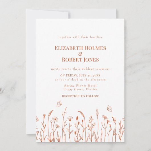 Burn Orange Fleur sauvage Faire-part de mariage pr (Devant)