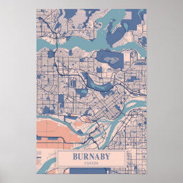 Burnaby Canada Breezy City Map Travel Poster