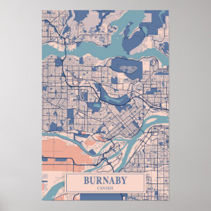 Burnaby Canada Winderige Stad Kaart Reizen Poster
