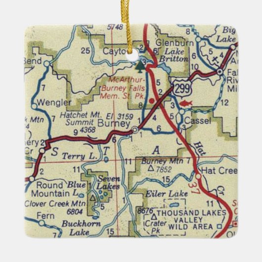 Burney CA Map Keramisch Ornament (Voorkant)