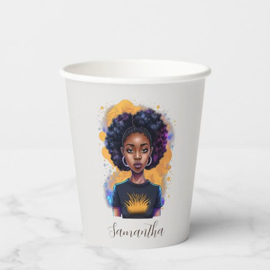 Burning Afro Woman Papieren Bekers (Achterkant)