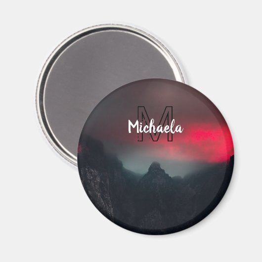 Burning clouds, fog and mountains monogram in sky magneet (Voorkant / Achterkant)