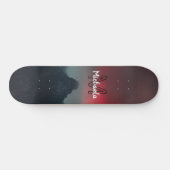 Burning clouds, fog and mountains monogram in sky skateboard (Horizontaal)