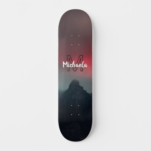 Burning clouds, fog and mountains monogram in sky skateboard (Voorkant)