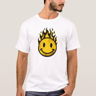 Burning Smiley – Grunge esthetische vlam gezicht T-shirt