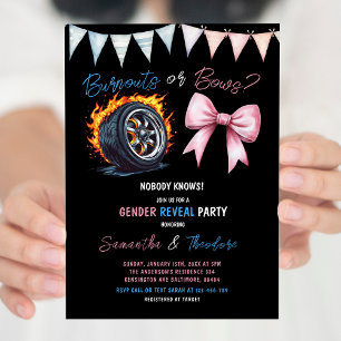 Burnouts of Bows Girl of Boy Gender Reveal Party Kaart