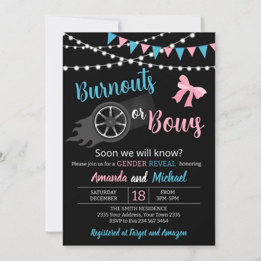 Burnouts or bows Gender Reveal Party Kaart (Voorkant)