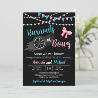 Burnouts or bows Gender Reveal Party Kaart
