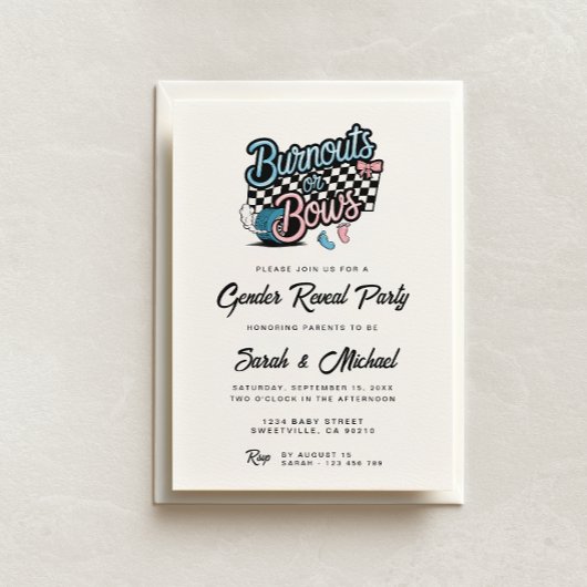 Burnouts ou Bows Genre Reveal Party Invitation