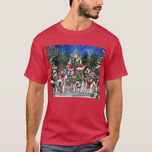 Burns Bunch Kerst Engelse Bulldog Tree T-shirt (Voorkant)