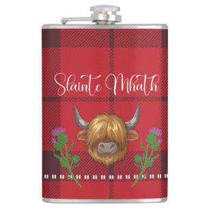 Burns Night Slàinte Mhath Hoogland Koe Tartan Heupfles