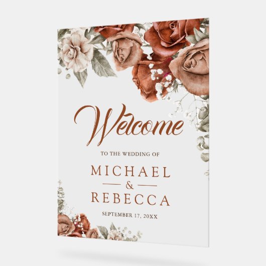 Burnt Boho Terracotta Floral Wedding Welcome (Angle)