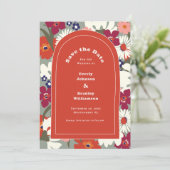 Burnt Orange Boho Chic Floral Save the Date Kaart (Staand voorkant)