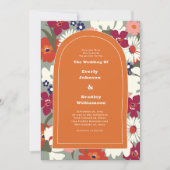 Burnt Orange Bold Floral Boho Chic Retro Wedding Kaart (Voorkant)