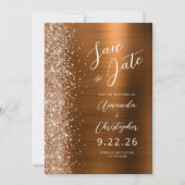 Burnt Orange Brushed Metal Script Save the Date Aankondiging (Voorkant)