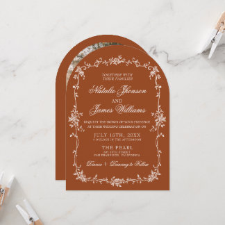 Burnt Orange Floral Boho Terracotta Arched Wedding Kaart